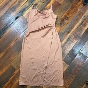 Molly Green Sabrina Champagne Satin Midi Dress Size Large